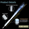 A white fiber optic glow stick wand showing a bright light beam and an on/off switch feature.