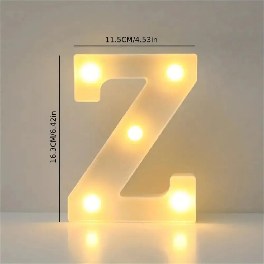 A glowing letter Z made of LED lights, used for cozy room or party decor.