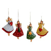 Set of four vintage wood angel Christmas tree ornaments with festive seasonal designs