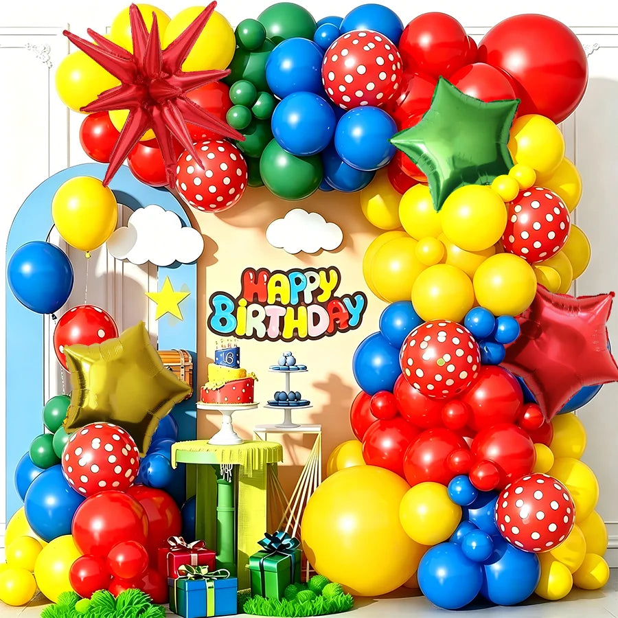 106-Piece Colorful Balloon Arch Decoration Set with Star Foil Balloons & Birthday Banner