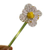 Handcrafted blue glass flower sculpture with a yellow center and green stem