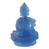 Blue resin statue of Medicine Buddha seated in meditation