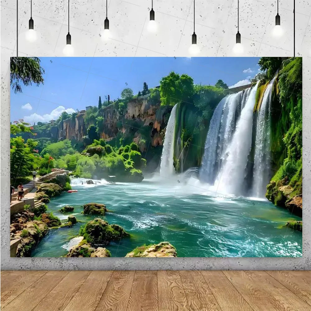 Forest Waterfall Wonderland Photography Backdrop