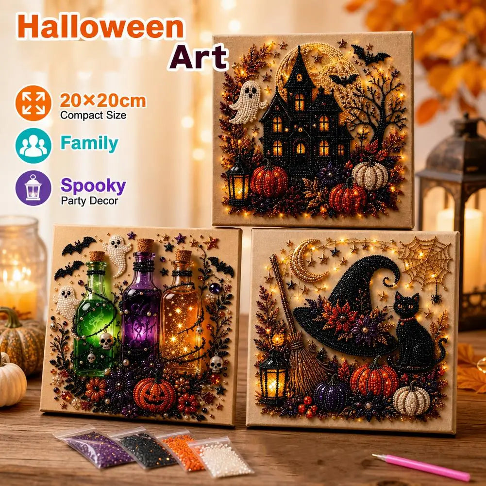 A set of Halloween ghost bead art kits featuring spooky cute diamond painting wall decor and seasonal themes.