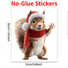 A realistic plush squirrel wearing a red scarf and hat, designed as a no-glue sticker decoration.