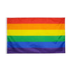A horizontal Pride rainbow flag banner with six colored stripes displayed against a white background.