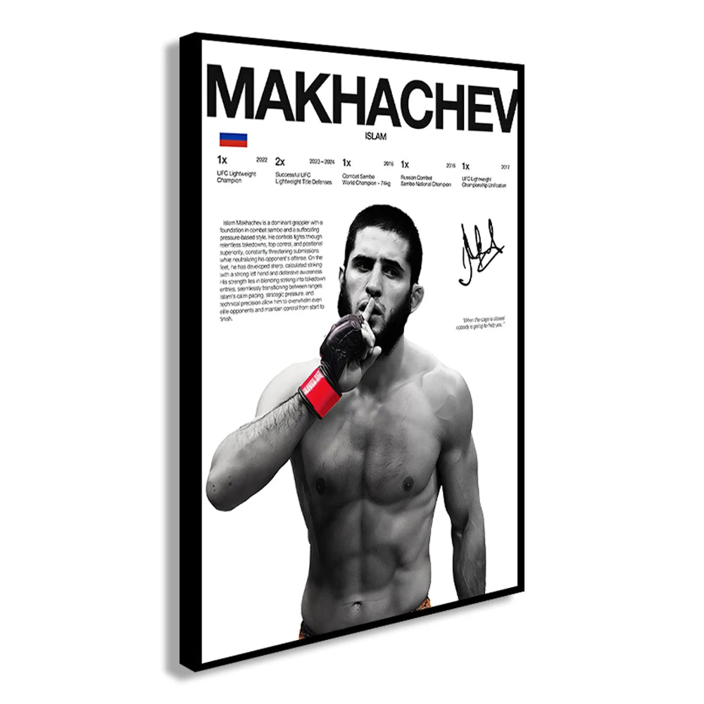 A black and white canvas wall art print featuring a boxing fighter with a beard and intense expression.
