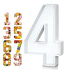A set of fillable cardboard numbers 1 through 8 displayed next to a large number 4.