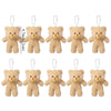 A set of six small, fluffy beige teddy bear plush toys attached to keychains.
