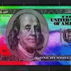 A close-up of a US $100 Federal Reserve Note from 1997, featuring Benjamin Franklin's portrait and green and purple tones.