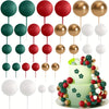 A collection of 20 mini foam ball cake toppers in various colors including green, red, gold, and white on sticks.