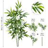 Artificial bamboo branch with green leaves shown in various parts and a full plant view.