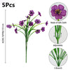 A bouquet of five purple artificial violet flowers on a green stem with an adjustable branch.