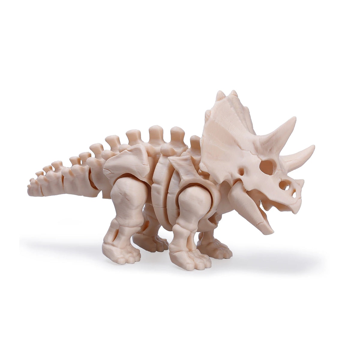 A light pink 3D printed figurine of a dinosaur skeleton, featuring a T-Rex and Mosasaurus.