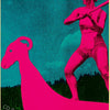A vibrant pink poster featuring a silhouette of a woman and a bull, with text reading FREE CD.