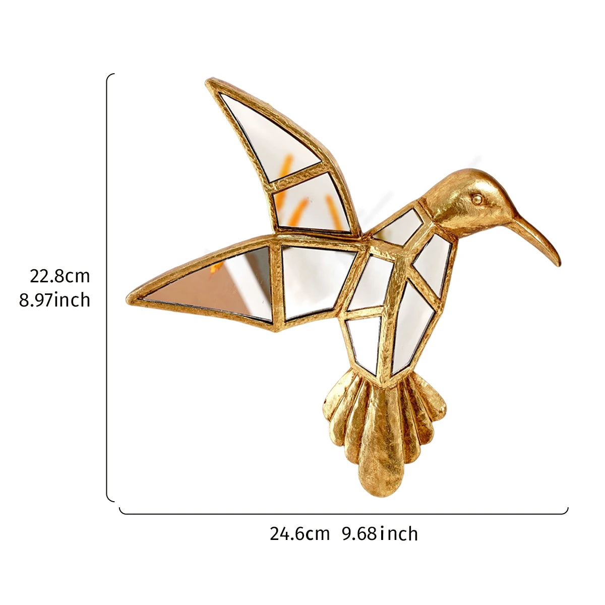 Gold resin animal wall hanging decor shaped like a bird with wings and tail