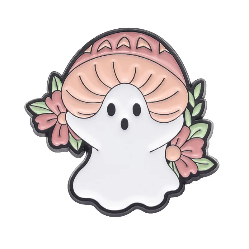 Halloween Enamel Pins Set - Cute Ghost, Black Cat, and Pumpkin Brooches for Kids