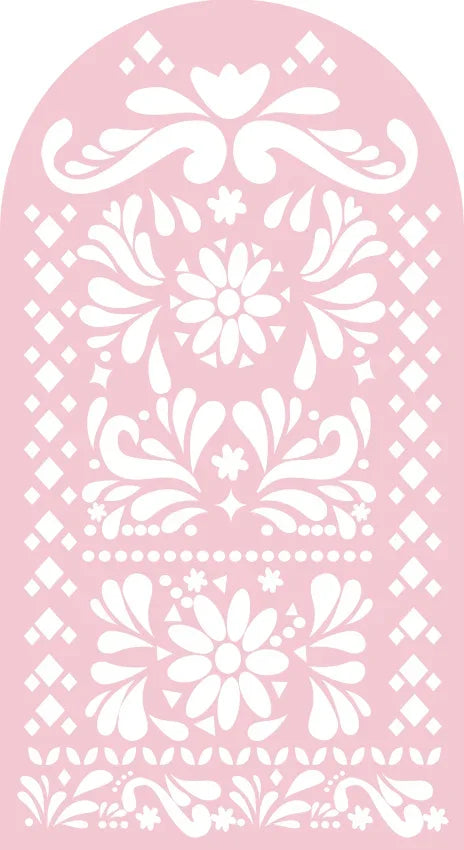 A pink floral and geometric pattern design suitable for an elastic backdrop or decorative background.