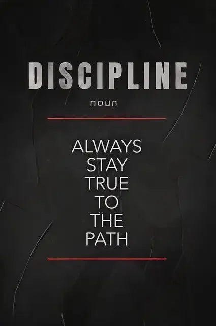 Motivational canvas wall art featuring the word Discipline and the phrase Always Stay True to the Path on a dark background.