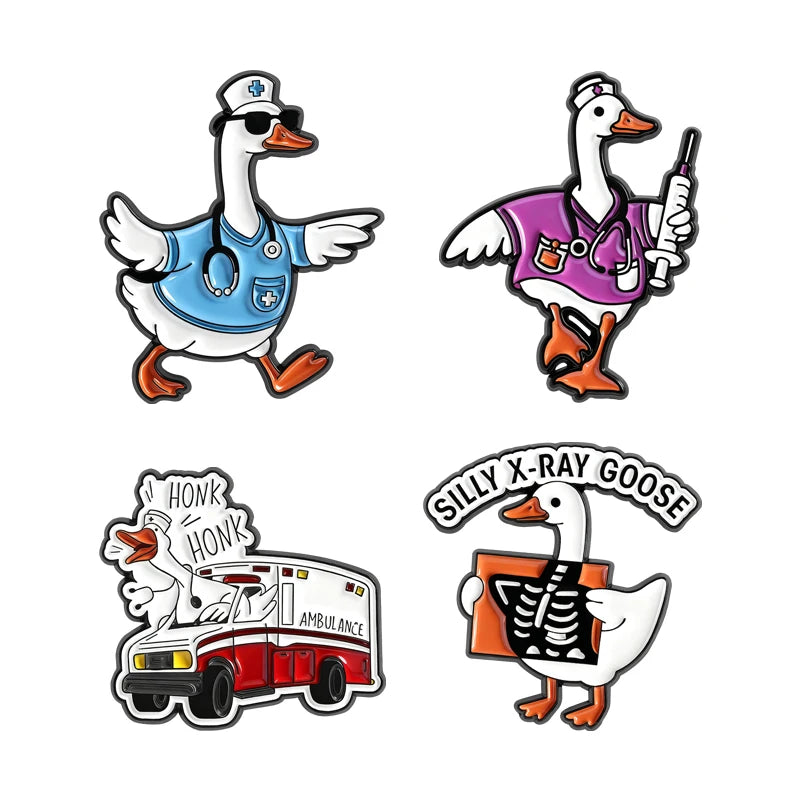 A set of cartoon cat enamel pins featuring rude middle finger and daisy flower designs.
