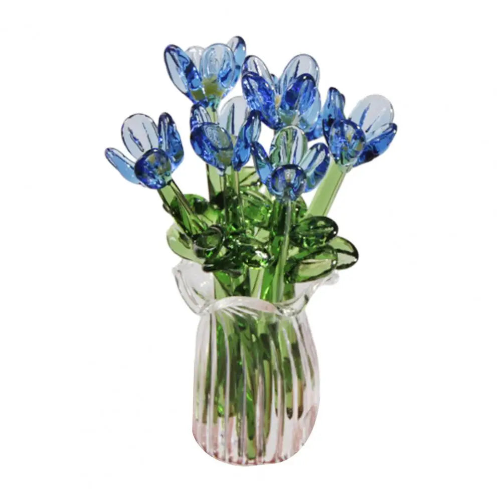 Hand-Blown Glass Flower Bouquet with Vase