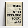 Vintage newspaper text featuring various words like SCANTILY SCAVENGE and MUSIC IS SOUND LIKE