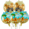 A set of yellow and blue foil balloons featuring cartoon capybaras for parties