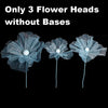 Three light blue velvet mesh flower heads without bases for wedding decoration.