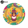 A set of 10 Hawaiian luau party sunglasses and table mats featuring colorful tropical leaves and a carved face design.