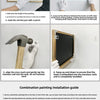 Installation guide showing steps for mounting an elegant gold photo frame set on a wall.