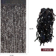 Black tinsel fringe backdrop curtains for events in a 3 pack