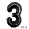 A black inflatable number three balloon used for party decorations.