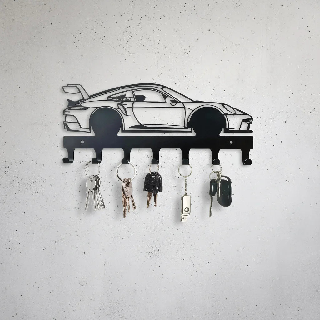 Industrial Wall-Mounted Key Holder with 7 Metal Hooks