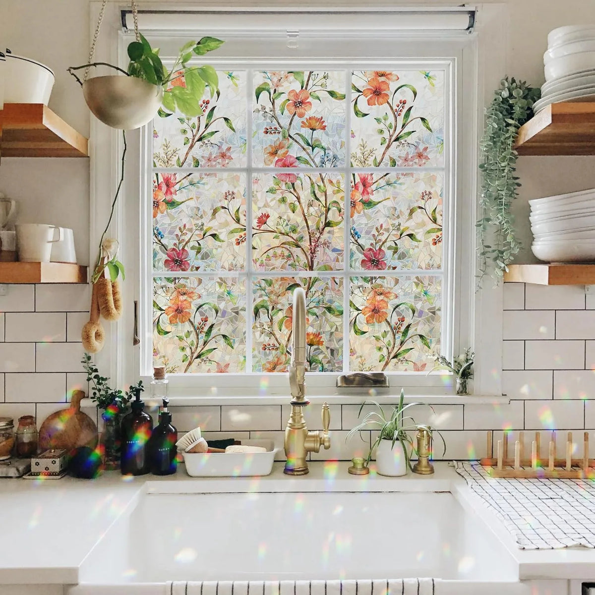 3D Stained Glass Privacy Window Film – Static Cling, Removable, UV & Heat Control