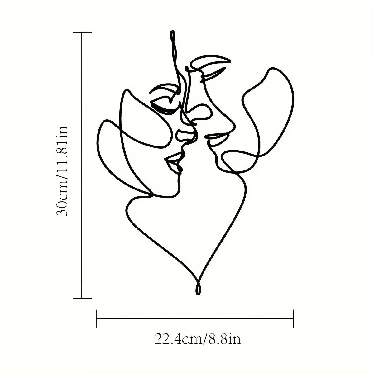 Line art drawing of two faces embracing, minimalist abstract design for metal wall art