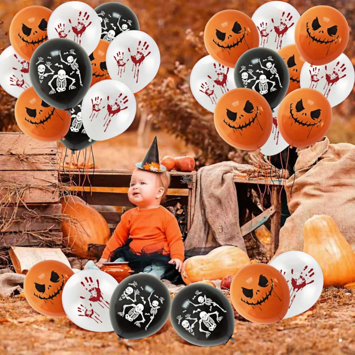 Scary Bloody Hand & Skull Latex Balloons (12-inch) for Halloween Party Decor