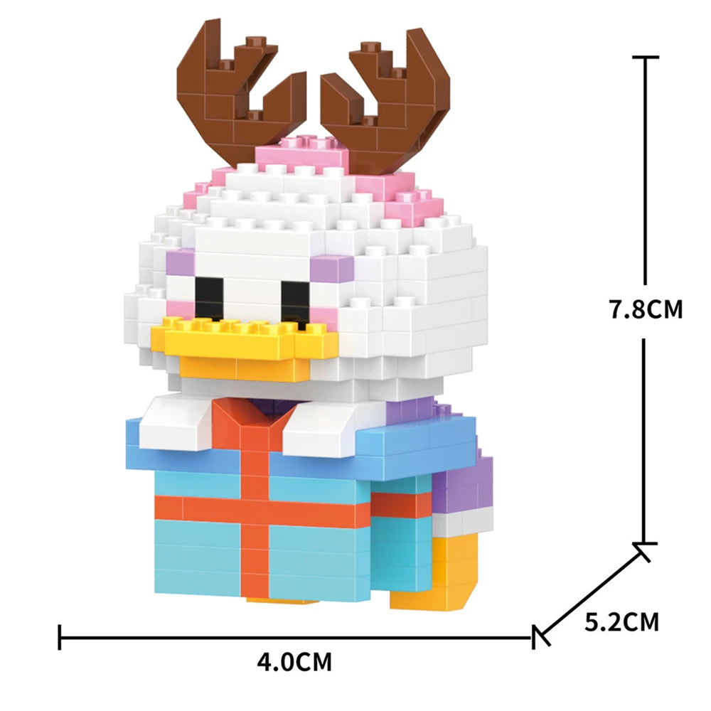 A white and pink animal model built from LEGO bricks, featuring brown antlers and a blue plaid shirt.
