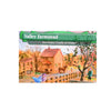 A fantasy art trading card featuring a wooden farmstead with a reddish roof, trees, and small animals.