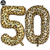Gold foil balloon numbers 50 and 0 with a leopard print pattern