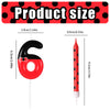 A set of red and black cartoon number birthday candles, including a large six and a tall six, for kids.