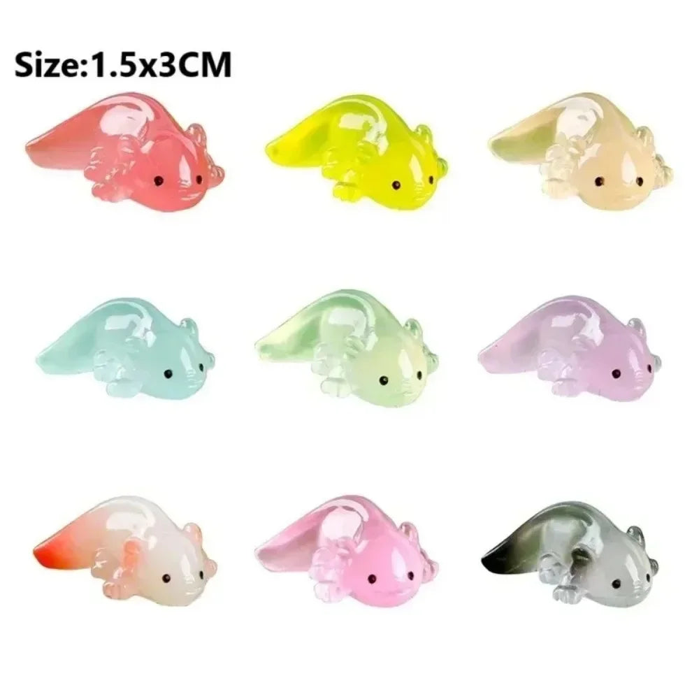 Five glow-in-the-dark fruit turtle resin charms in various colors and shades