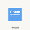 A blue sign template for a custom square banner with options for logo, design, or text.