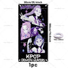 A vertical banner featuring an anime character in a purple outfit with the text KPOP DEMON HUNTERS