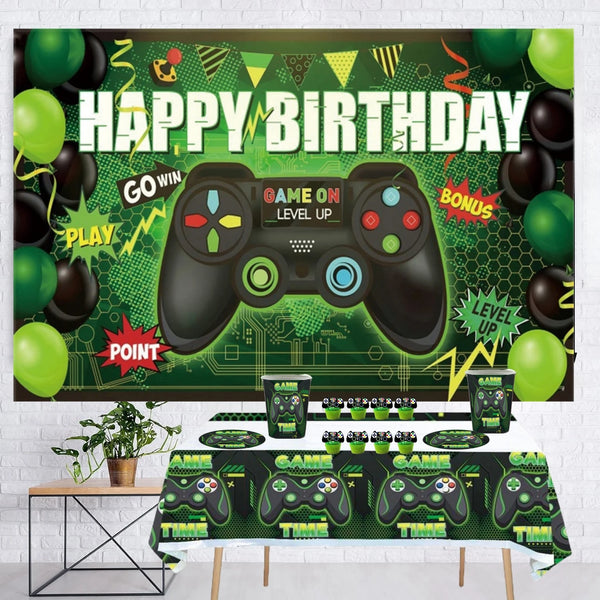 Green Video Game Birthday Party Supplies Kit with Gamepad Balloons