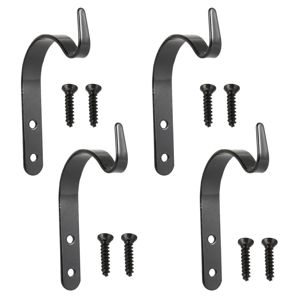 Set of vintage iron wall hooks for plant and garden decor in black finish