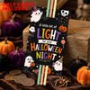 A pack of Halloween glow stick holder cards featuring spooky designs like pumpkins and cats.