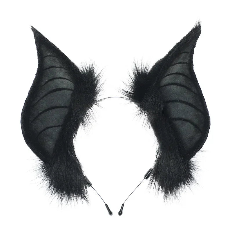 Black bat simulation wings attached to a headband for cosplay and performance