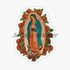 A religious image of the Virgin Mary framed by roses and a sunburst design.
