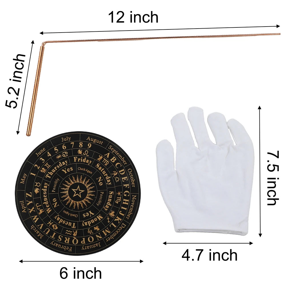 Un ensemble de tiges de divination en cuivre pur et un gant blanc, montrant diverses dimensions.
