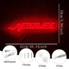 Red neon sign shaped like a heartbeat on a black background with various mounting hardware shown.